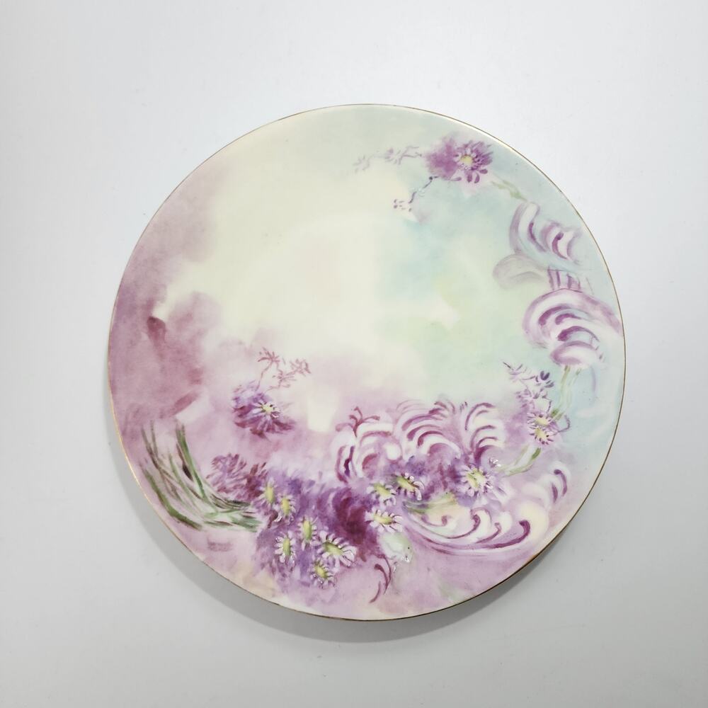Antique T&V Tressemanes Vogt Limoges France Purple Flower 9" Plate